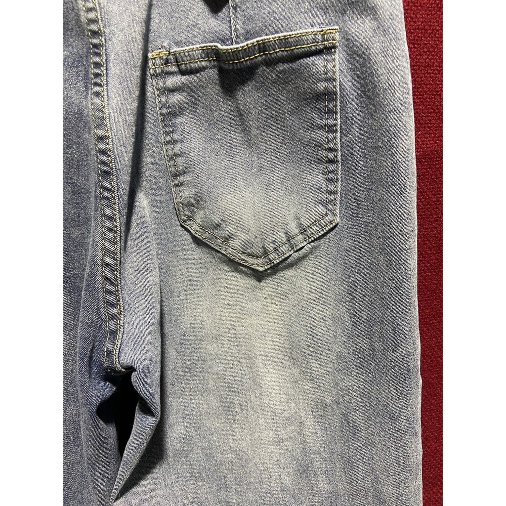 High Waisted Wide Leg Jeans Light Wash Button Fly Snap Hem Denim Blue - Picture 6 of 14